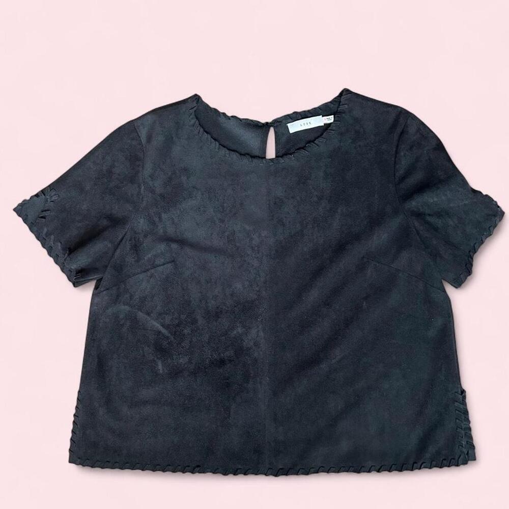 Western Boho black suede top with whipstitch trim